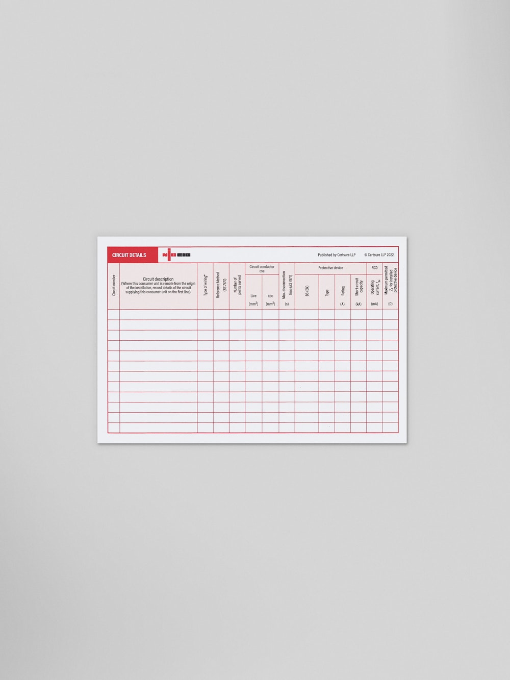Circuit Detail Labels, Approved Contractor and Domestic Installer