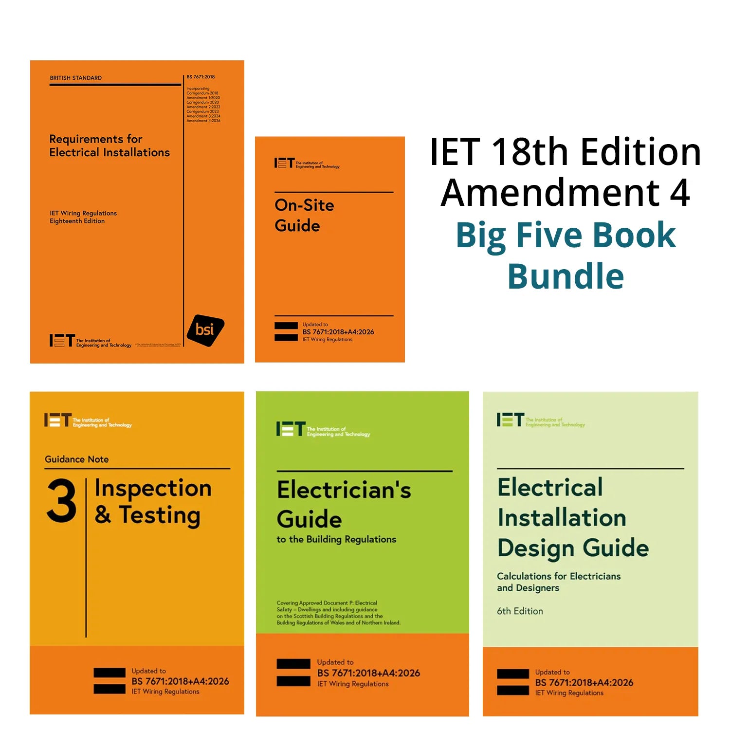 IET BS 7671:2018+A4:2026 Amendment 4 Big Five Book Bundle