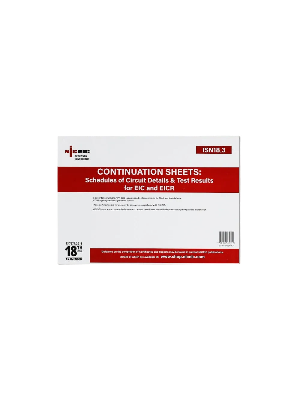Continuation Sheets: Schedules of Circuit Details & Test Results 18.3, Approved Contractor