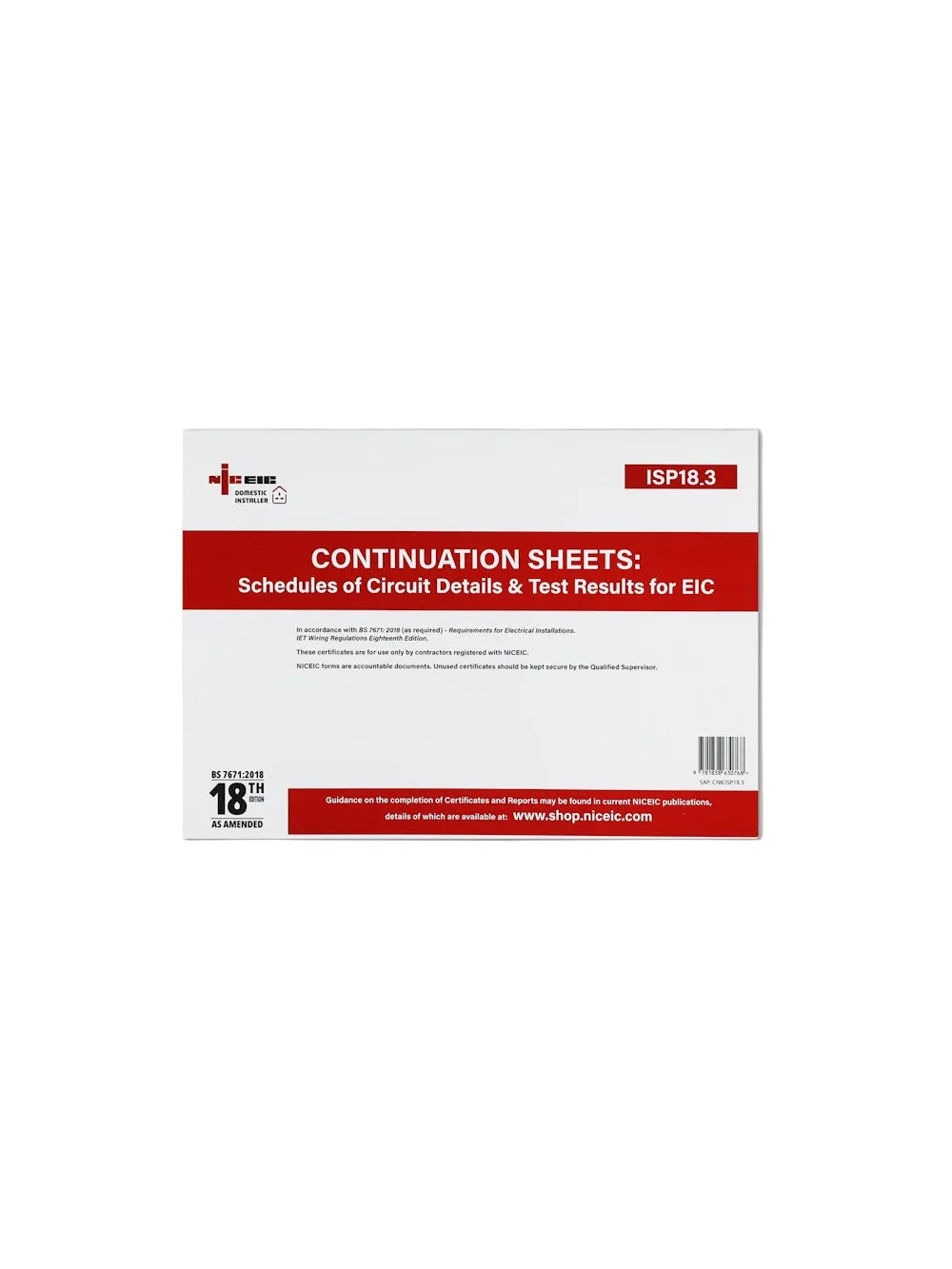 Continuation Sheets: Schedules of Circuit Details & Test Results 18.3, Domestic Installer