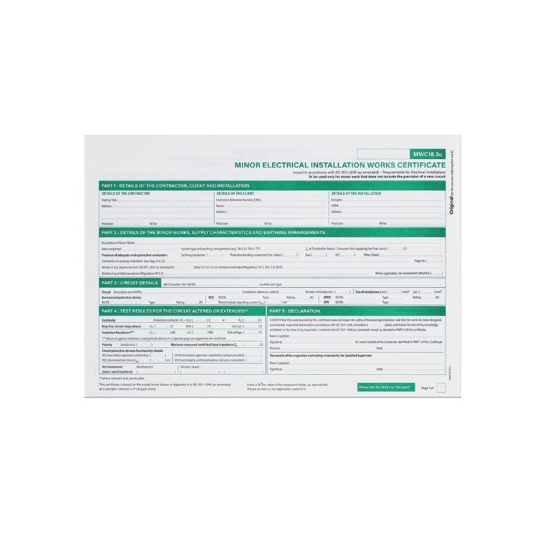 Minor Electrical Installation Works Certificate 18.3, Available to all