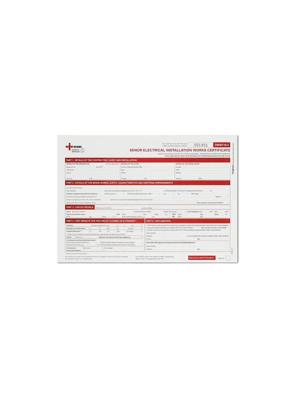 Minor Electrical Installation Works Certificate 18.3, Available to all