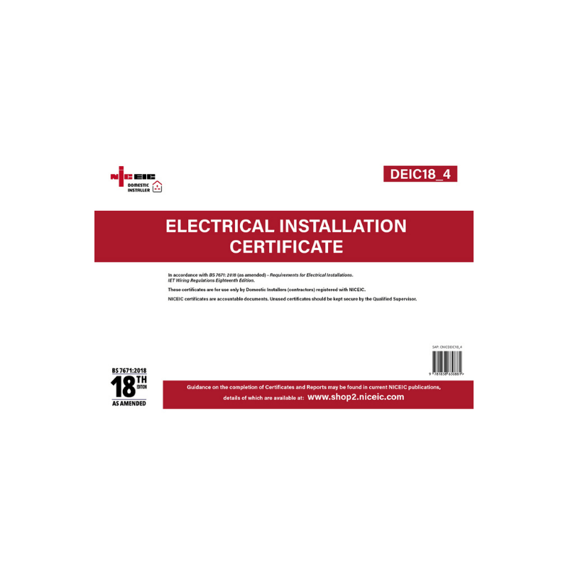 Electrical Installation Certificate 18.4, Domestic Installer