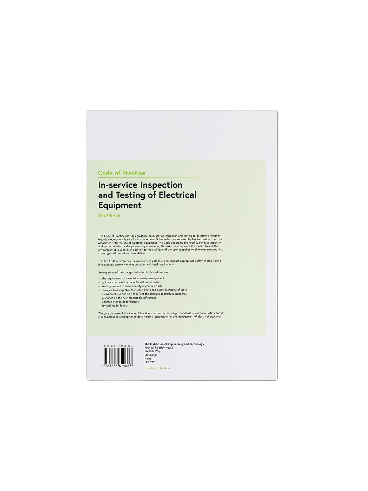 IET Code of Practice for In-service Inspection and Testing of Electrical Equipment, 5th Edition.