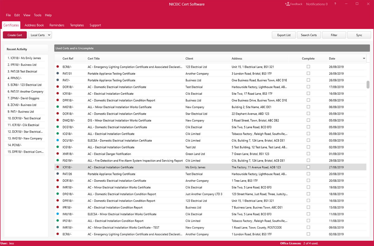 Clik's NICEIC Cert Software
