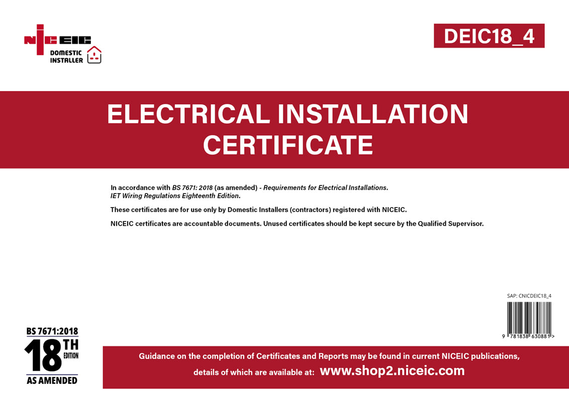 Electrical Installation Certificate 18.4, Domestic Installer