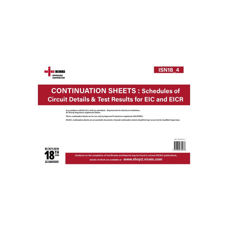 Continuation Sheets: Schedules of Circuit Details & Test Results 18.4, Approved Contractor
