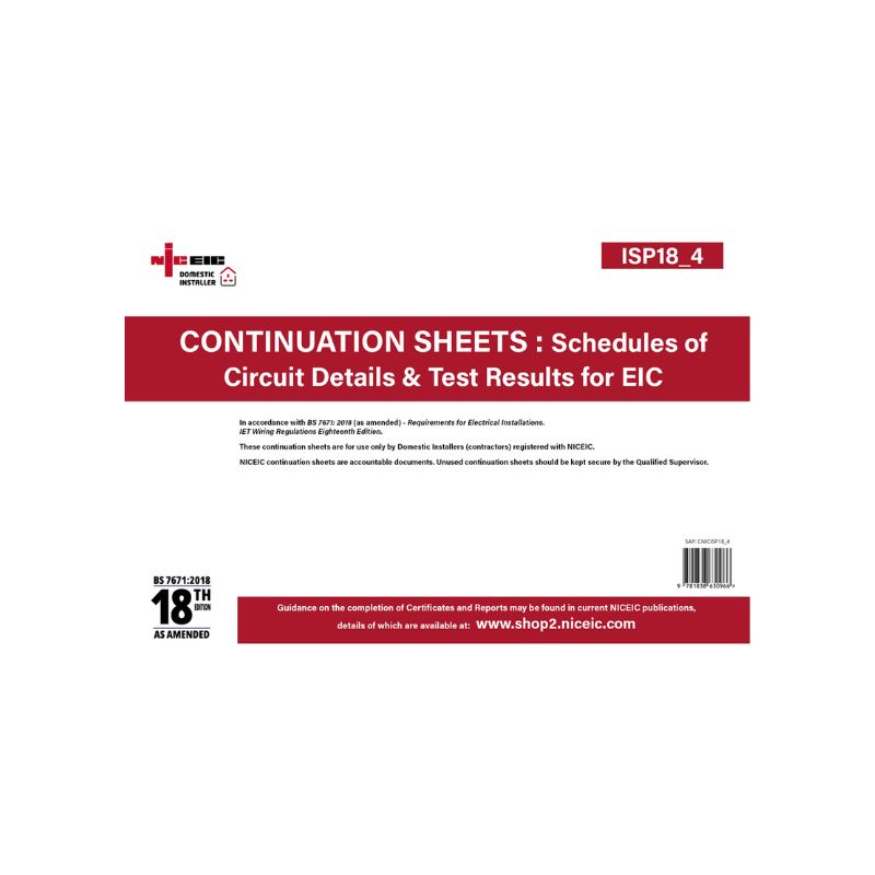 Continuation Sheets: Schedules of Circuit Details & Test Results 18.4, Domestic Installer