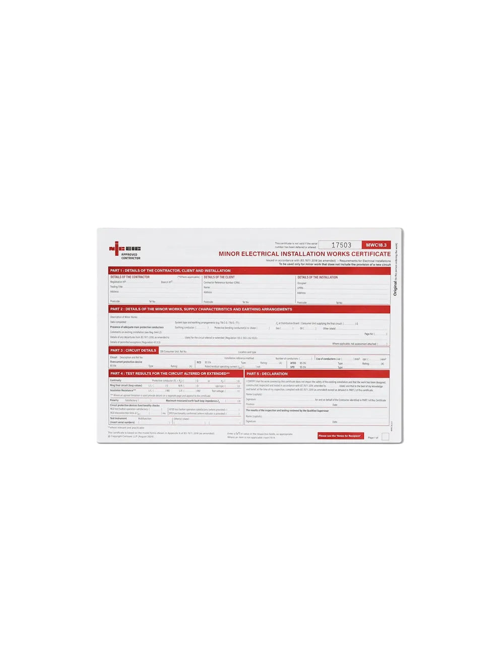 Minor Electrical Installation Works Certificate 18.3, Approved Contractor