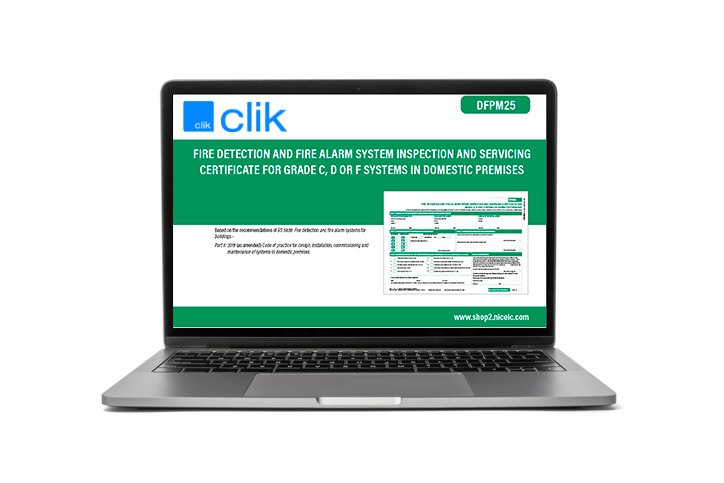 Fire Detection and Fire Alarm System Inspection and Servicing Certificate for Grade C, D or F Systems in Domestic Premises, Clik, Available to all