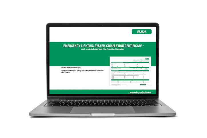 Emergency Lighting System Completion Certificate - Small New Installations <25 Self-Contained Luminaires, Clik, Available to all