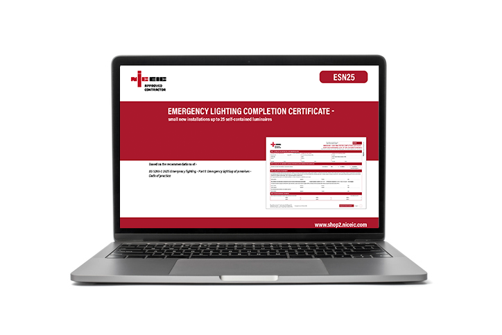Emergency Lighting System Completion Certificate - Small New Installations <25 Self-Contained Luminaires, Clik, Approved Contractor