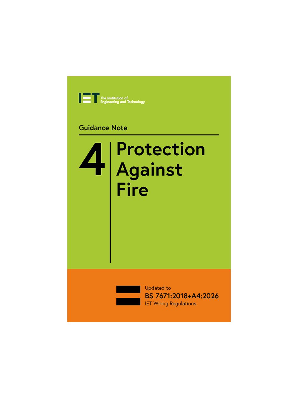 Book cover of 'Protection Against Fire' guidance note 4 with green and orange design.