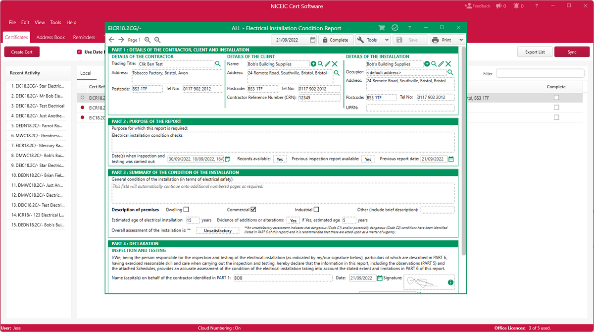 Clik's NICEIC Cert Software
